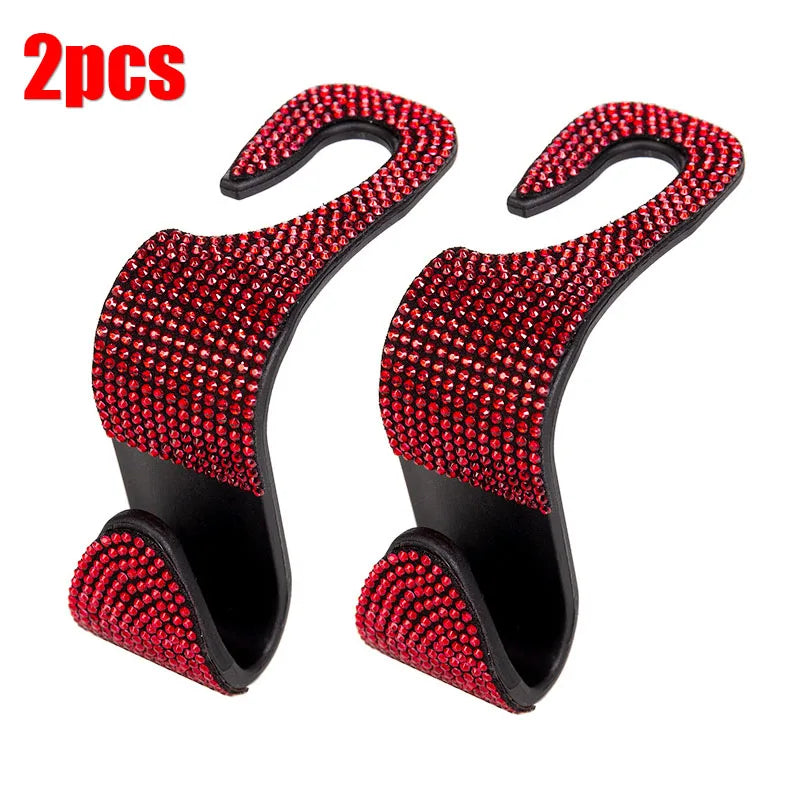 2Pcs Bling Diamond Car Seat Back Hook Hanger